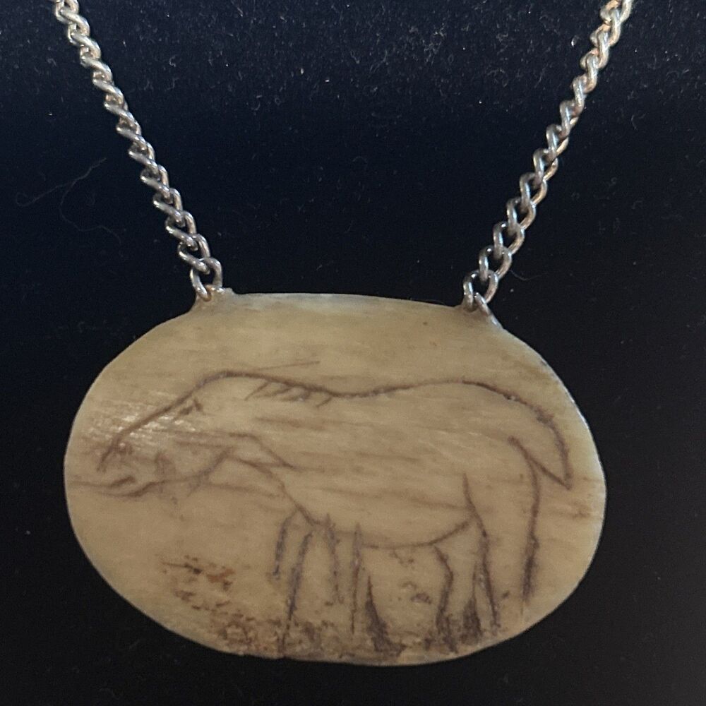 Carved Charm Donkey or Dinosaur Loch Ness !? Vintage Pendant Necklace & Chain